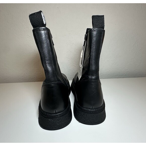ZARA Women's Black Leather Zip Up Chunky Ankle Boots‎ Combat Moto US 7 EU 37 - Picture 3 of 13